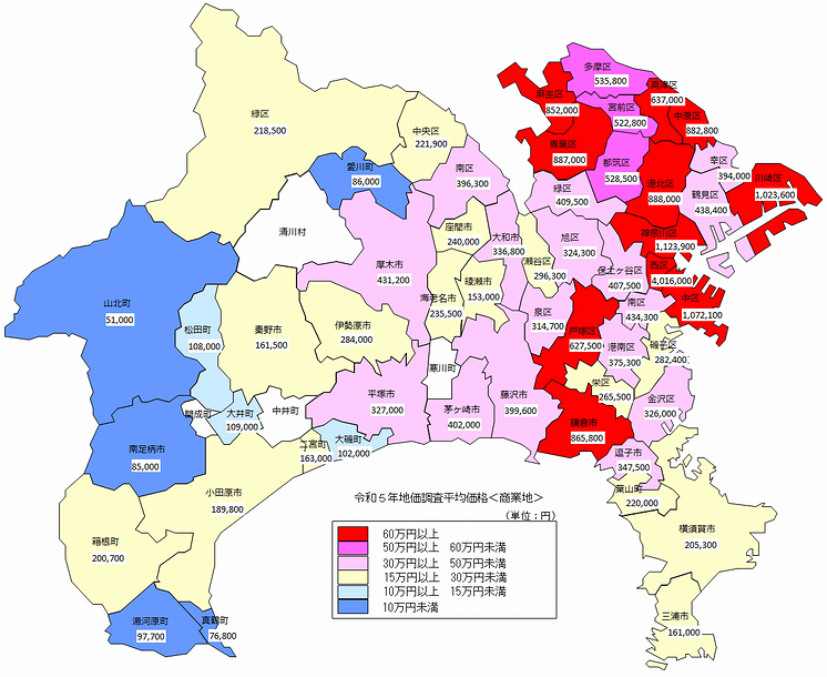 令和５年地価調査　平均価格地図（商業地）