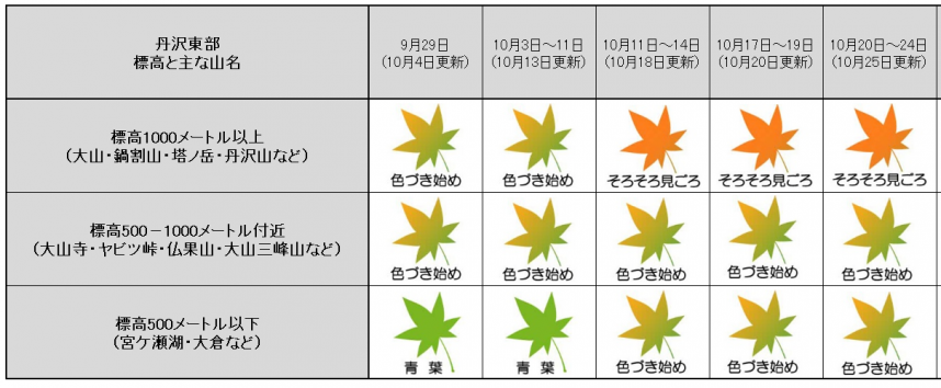 10月紅葉記録表丹沢東部