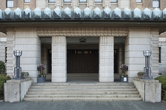9Art deco style decoration of stone pillars and beams of the ent