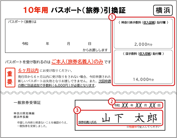 パスポート（旅券）引換証の記入例