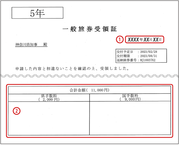 一般旅券受領証の記入例