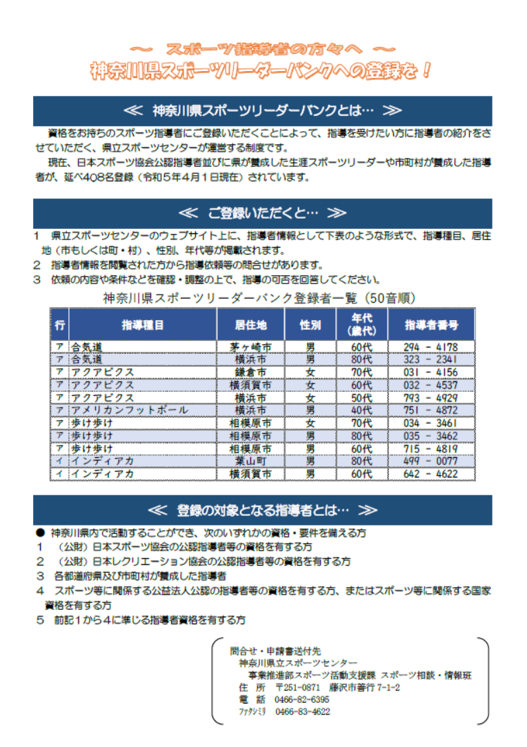 チラシ：神奈川県スポーツリーダーバンクとは