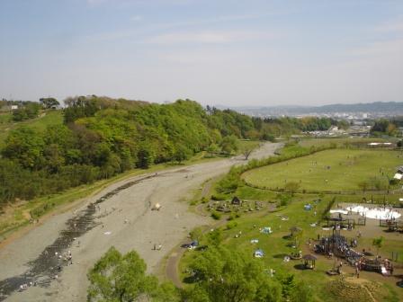 写真:秦野戸川公園の風の吊り橋から見た景色