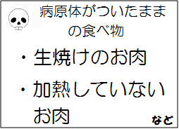 病原体がついたままの食べ物　生焼けのお肉　加熱していないお肉