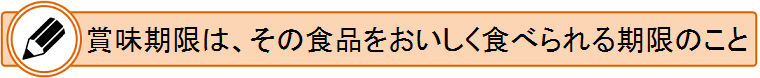 賞味期限は、その食品をおいしく食べられる期限のこと