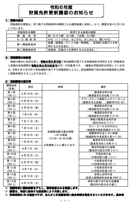 狩猟免許更新講習のお知らせ