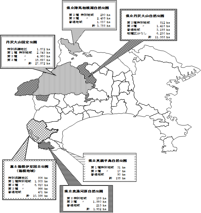 神奈川県内の自然公園区域図