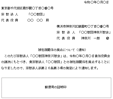 包括団体への通知記載例