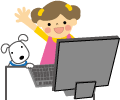 コンピュータに向かう女の子のイラスト