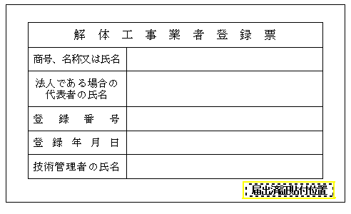 解体工事業者登録票