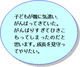 子どもが親に気遣いがんばってきていたがんばりすぎてひきこもってしまったのだと思います成長を見守ってやりたいの画像