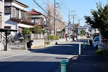お寺の入口付近を歩く