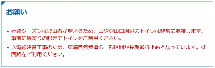 注意喚起のメッセージ