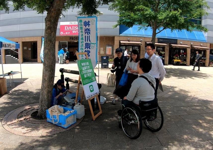 ラインの看板を見ている写真
