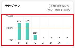 トップ画面の歩数グラフ