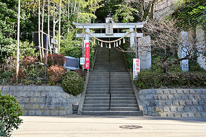 中間の鳥居と本殿へ続く石段の写真
