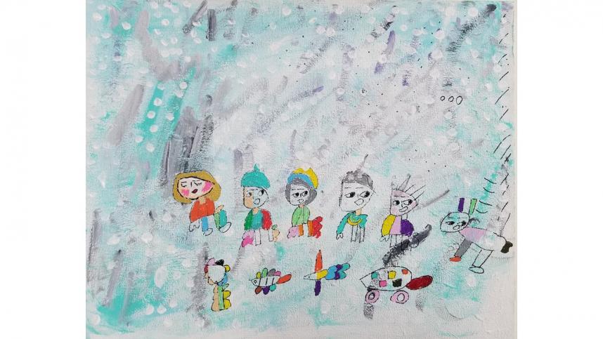 Kei「雪で遊ぶ子供たち」