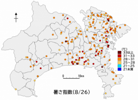 県内暑さ指数マップ（8月26日）