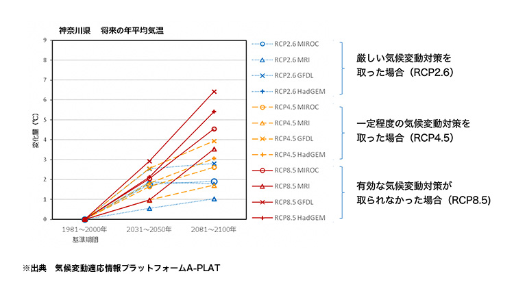 神奈川県　将来の年平均気温の図表