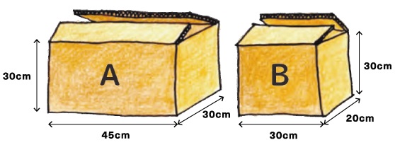 大小2つの段ボール（サイズは目安）